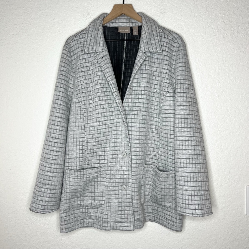 Chicos Quilted Jacket Grey Heather size 3 / Womens XL Lightweight Relaxed Fit